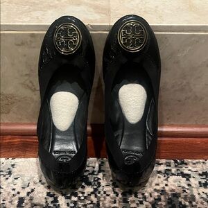 Tory Burch Black Flats with Gold Logo